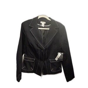 Worthington Women's Notch Lapel Blazer  Jacket Black Size 14 NWT White Stitching
